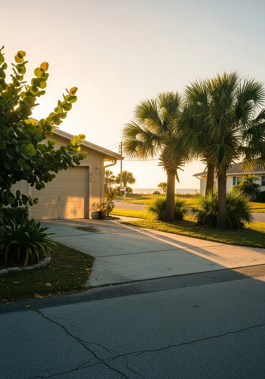 Satellite Beach beachside property with protective landscaping and ocean proximity.